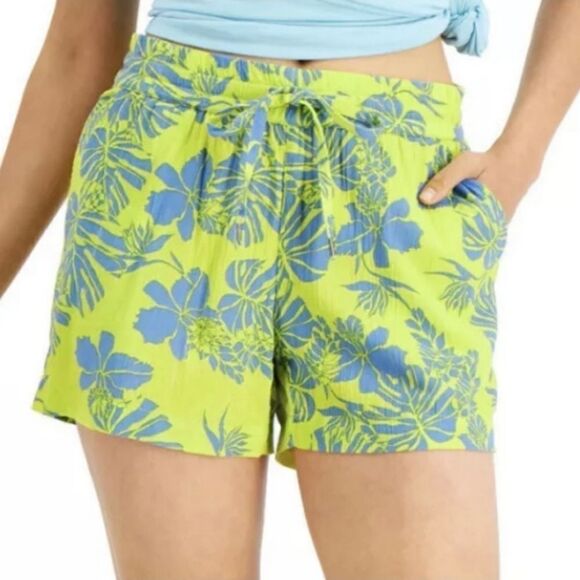 STYLE & CO Mid Rise Tie Waist Yellow Breeze Shorts Size Small - Picture 2 of 7